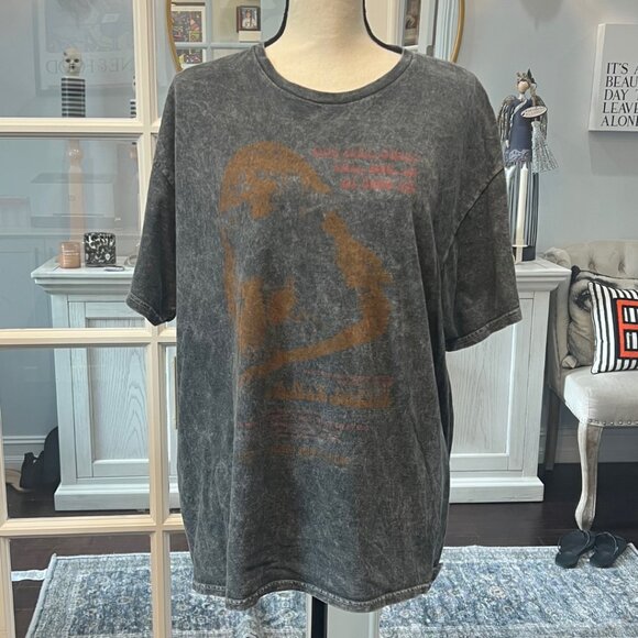 Junk Food Janis Joplin Grey Stone Washed Oversized Graphic Short Sleeve T-Shirt - Picture 1 of 7